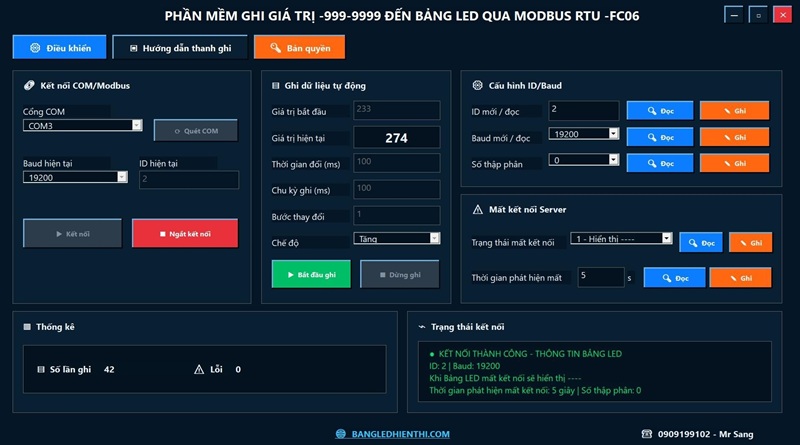 Phần mềm cấu hình cho bảng led MODBUS RTU - MODBUSTCP